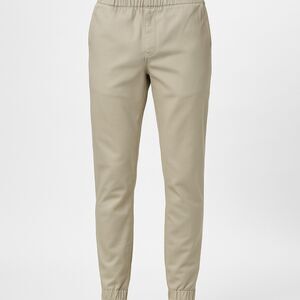 Caliville Men's Beige Twill Jogger Pants Elastic Waist Cuffed Ankle